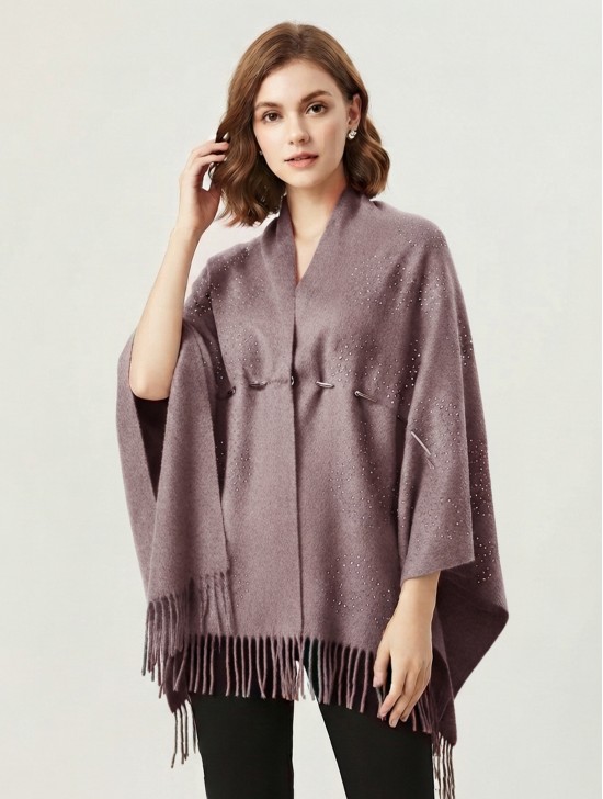 Cashmere Cape W/ Rhinestones and Waist Tie Cashmere Cape W/ Rhinestones and Waist Tie